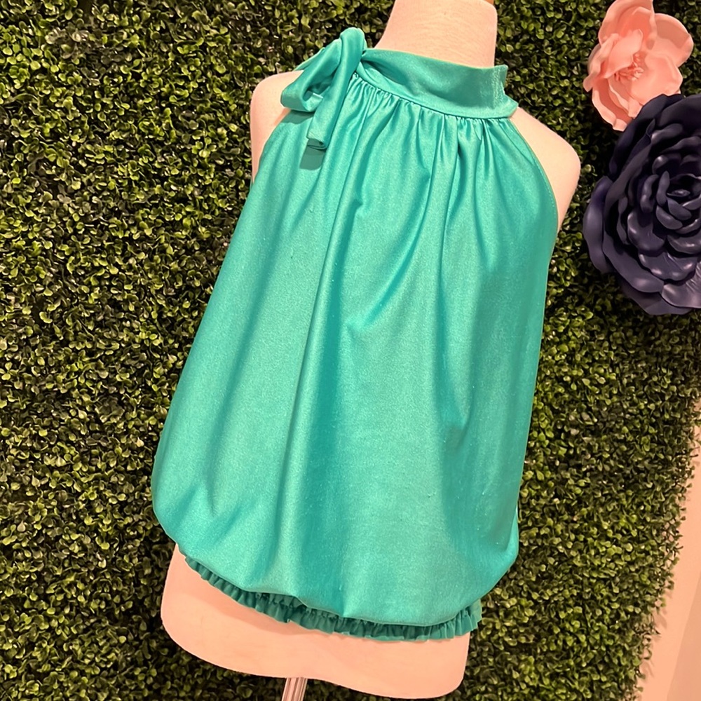 Green tie neck stretchy top